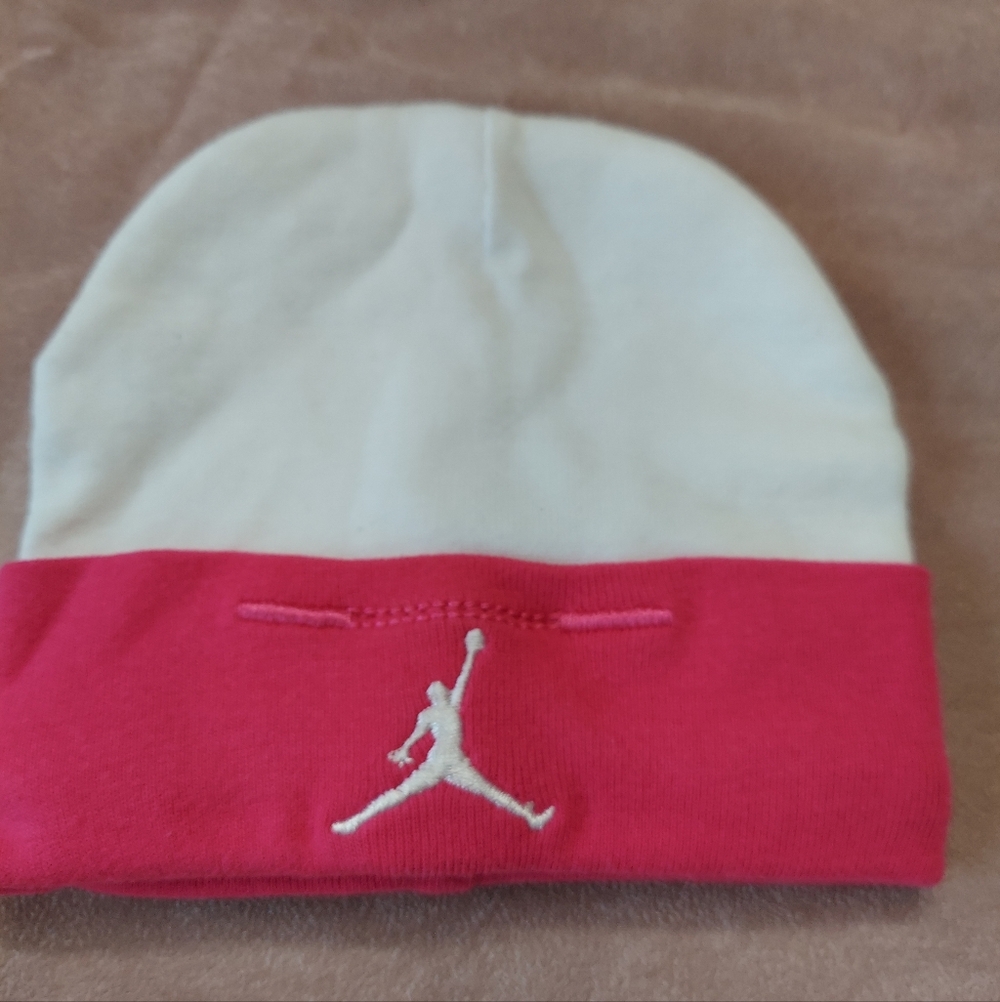 Air Jordan Beanie 100% Cotton Hat Infant Baby 0-6Months Pink White